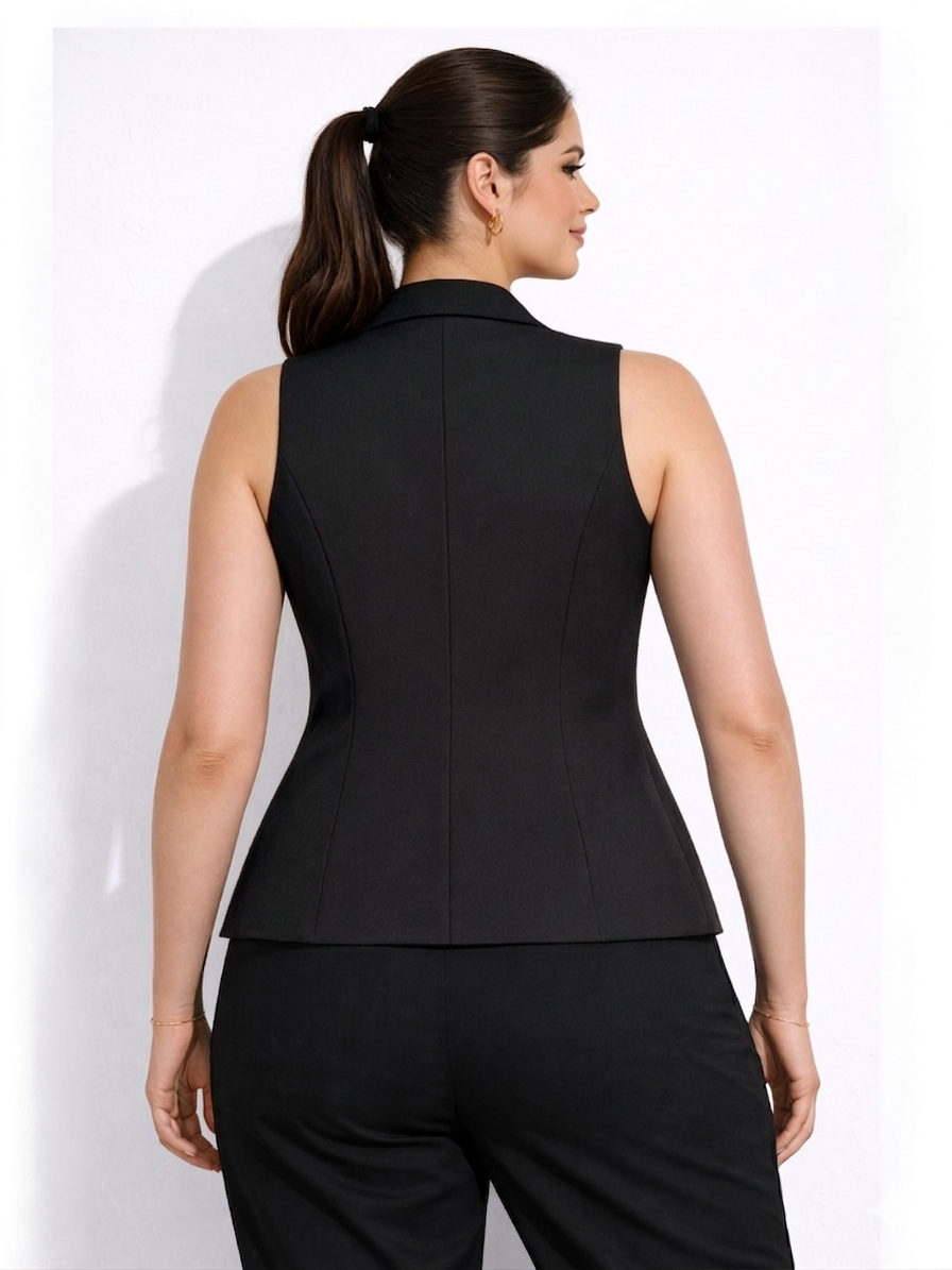 Chic Sleeveless Blazer Vest - Black