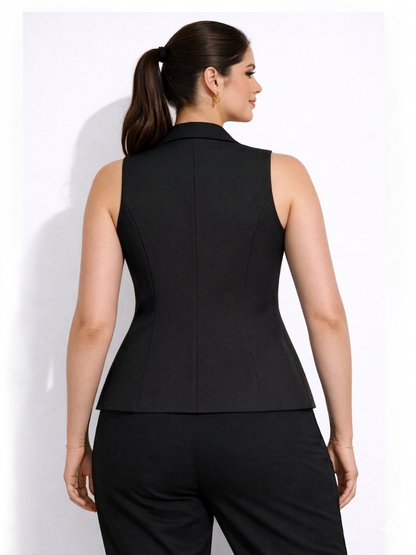 Chic Sleeveless Blazer Vest - Black