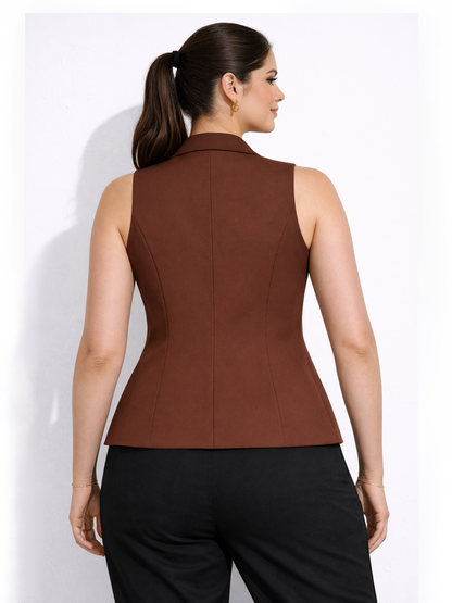 Chic Sleeveless Blazer Vest - Brown
