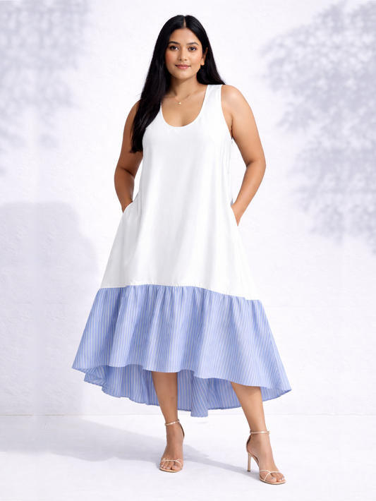 Blue Stripe Ruffle Maxi Dress