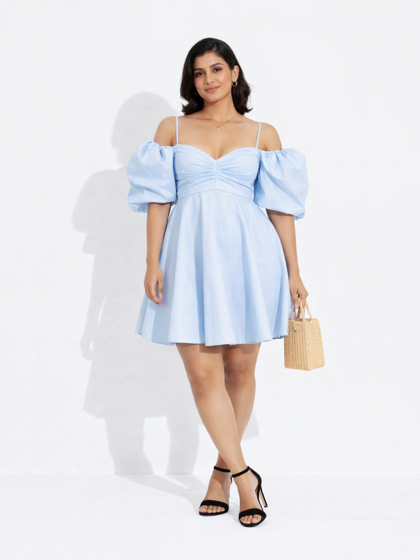Luna Puff Mini Dress - Blue