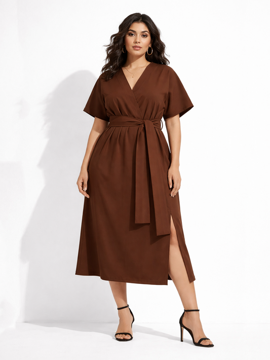 Sienna Wrap Elegance Dress - Brown