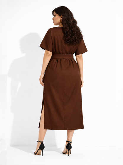 Sienna Wrap Elegance Dress - Brown