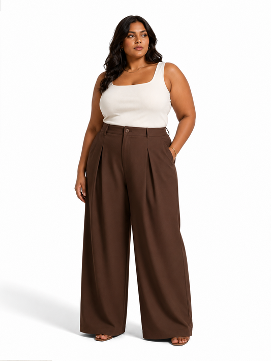Korean Pleated Pants - Brown