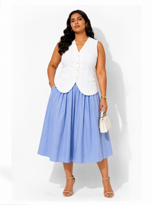 Gathered Midi Skirt - Blue