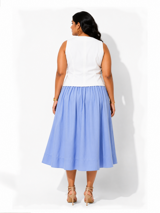 Gathered Midi Skirt - Blue