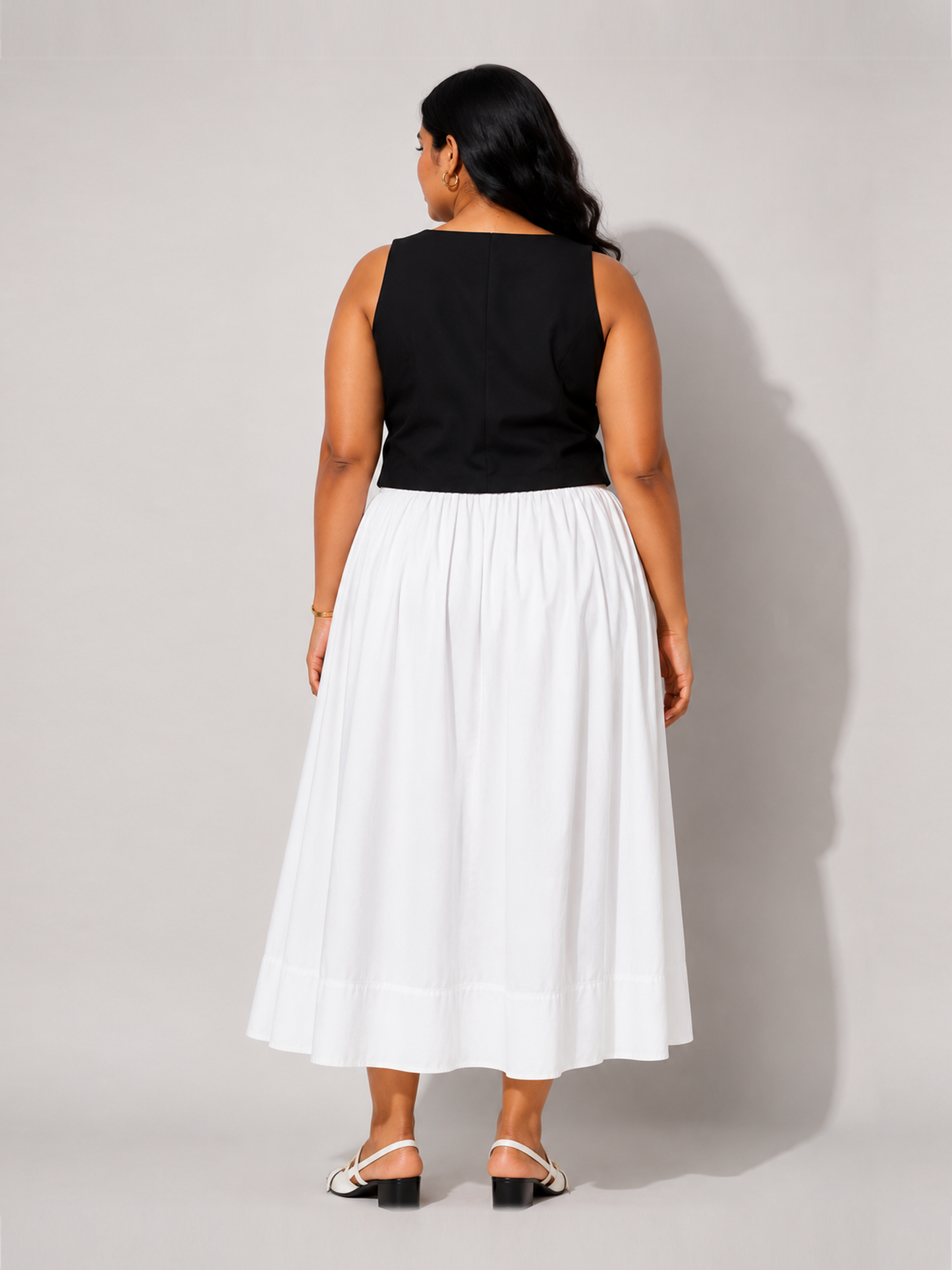 Gathered Midi Skirt -  White