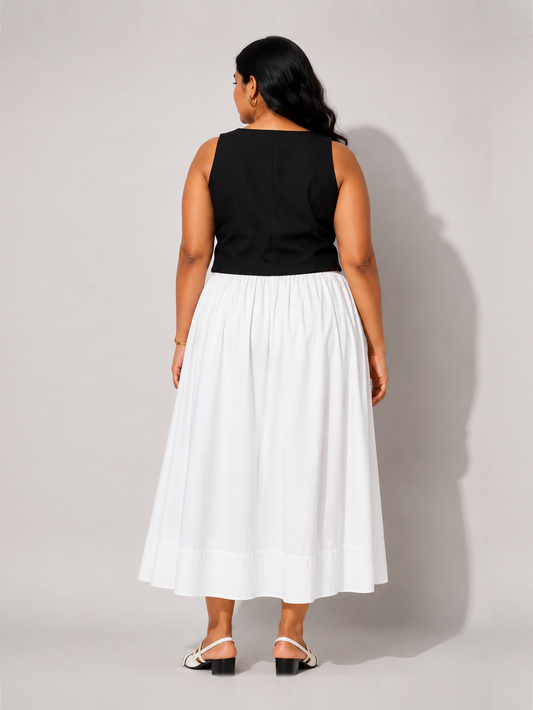 Gathered Midi Skirt -  White