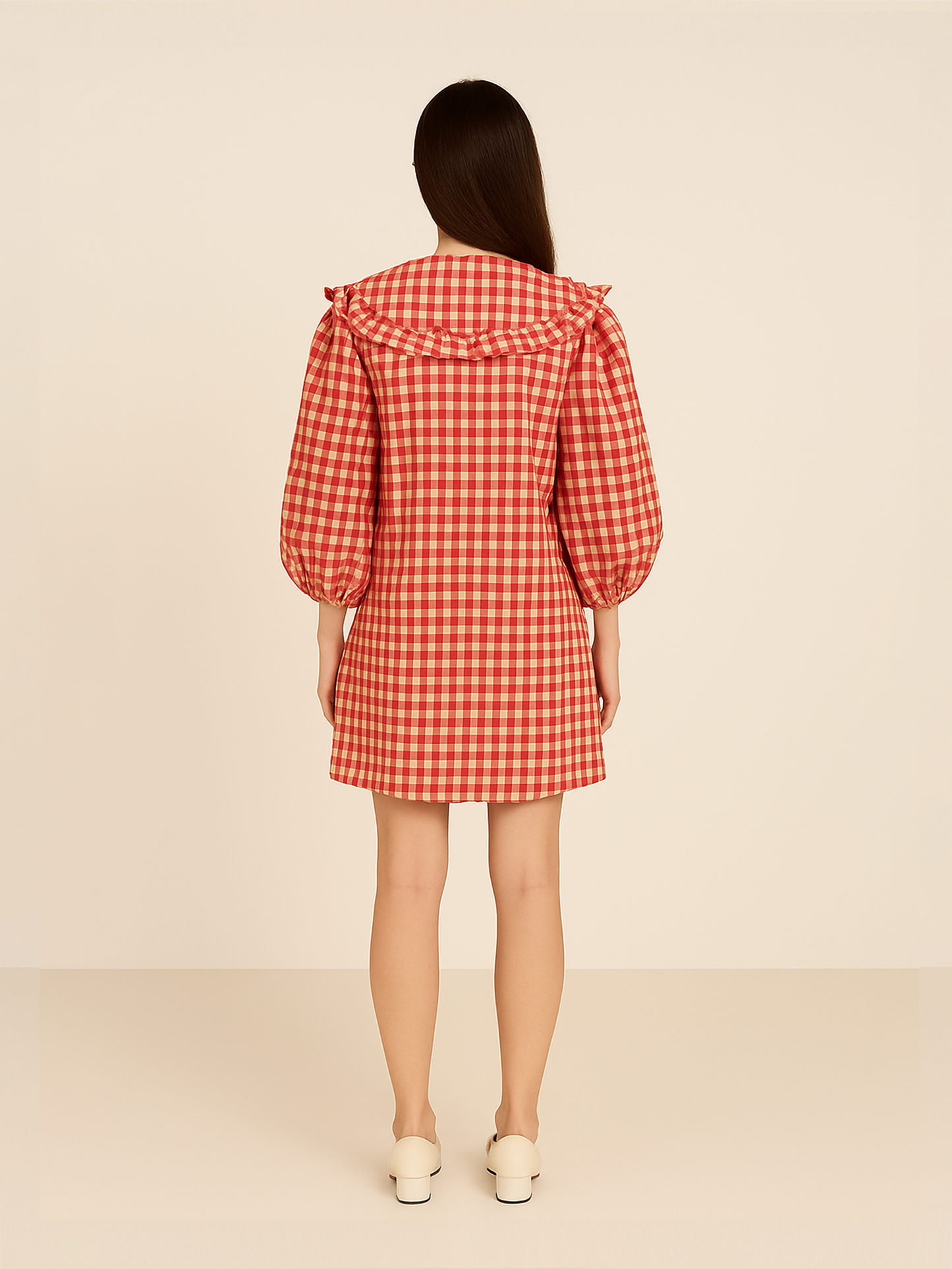 Gingham A Line Short Dress - Red
