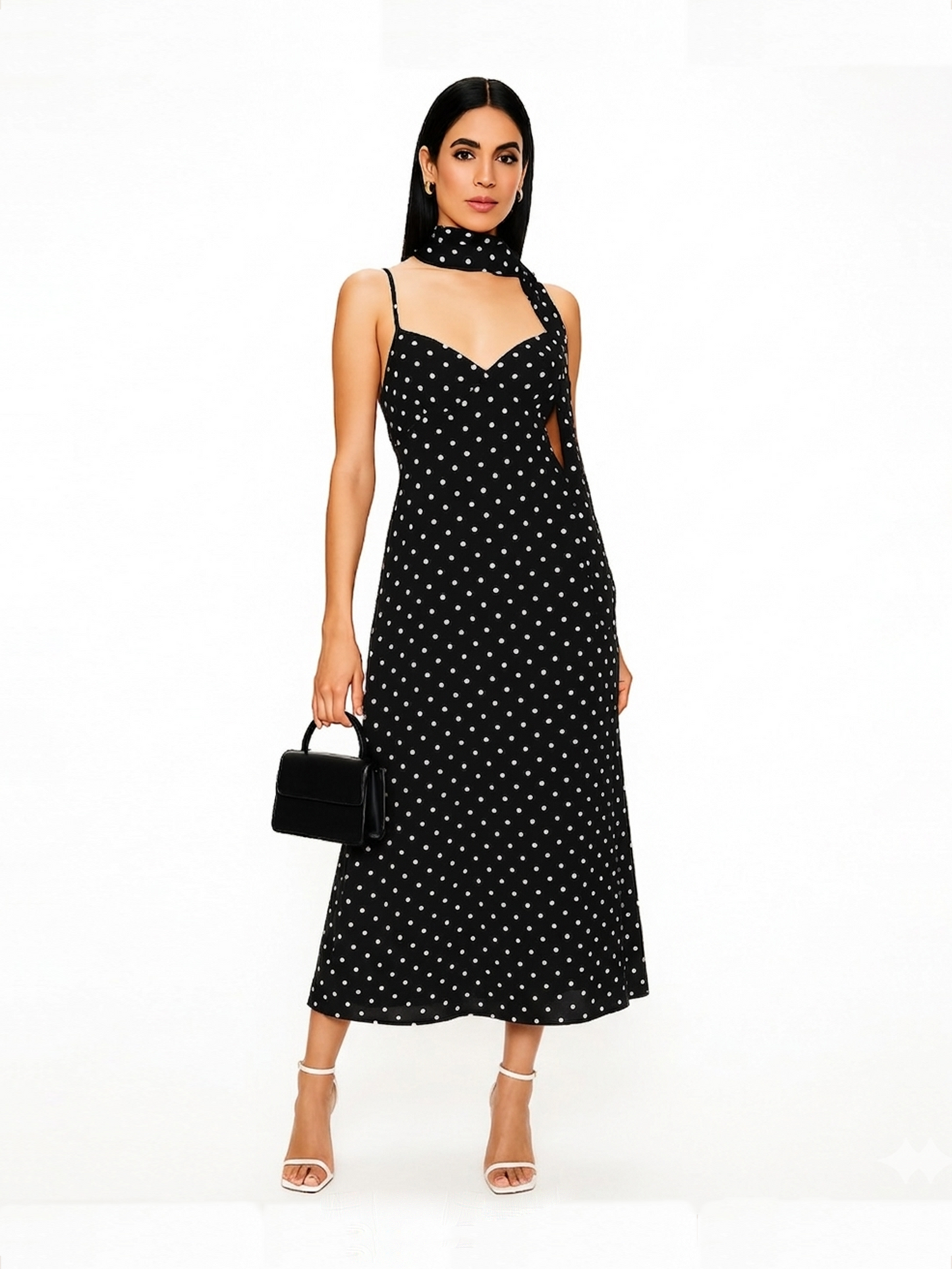 Polka Dots Slip Dress with Scarf
