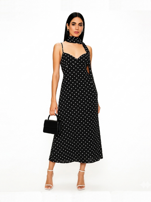 Polka Dots Slip Dress with Scarf