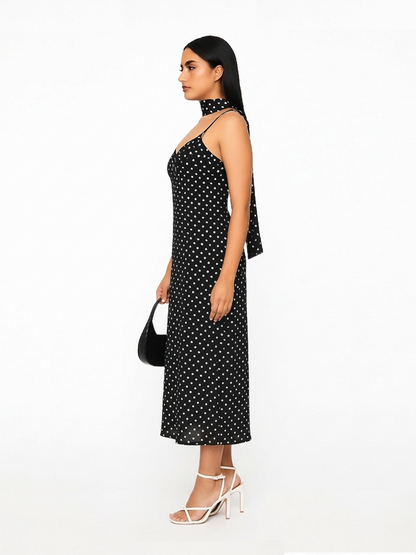 Polka Dots Slip Dress with Scarf
