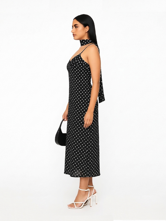Polka Dots Slip Dress with Scarf
