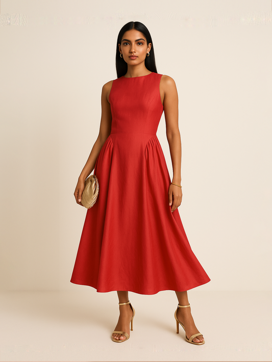 Deep Red Gathered Maxi Dress