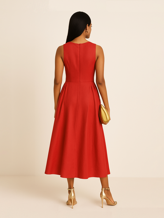 Deep Red Gathered Maxi Dress