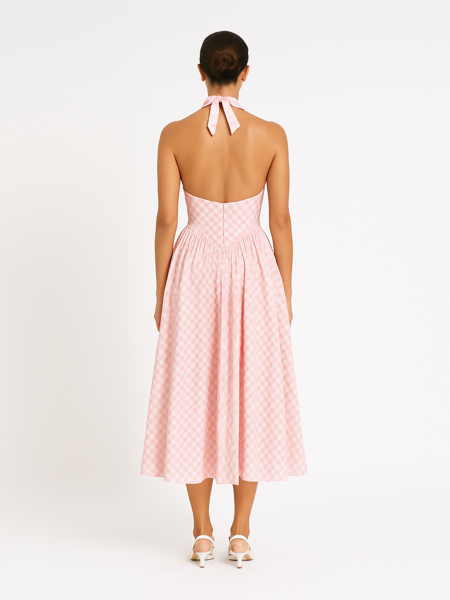 Gingham Gatherd Victoria Dress- Pink
