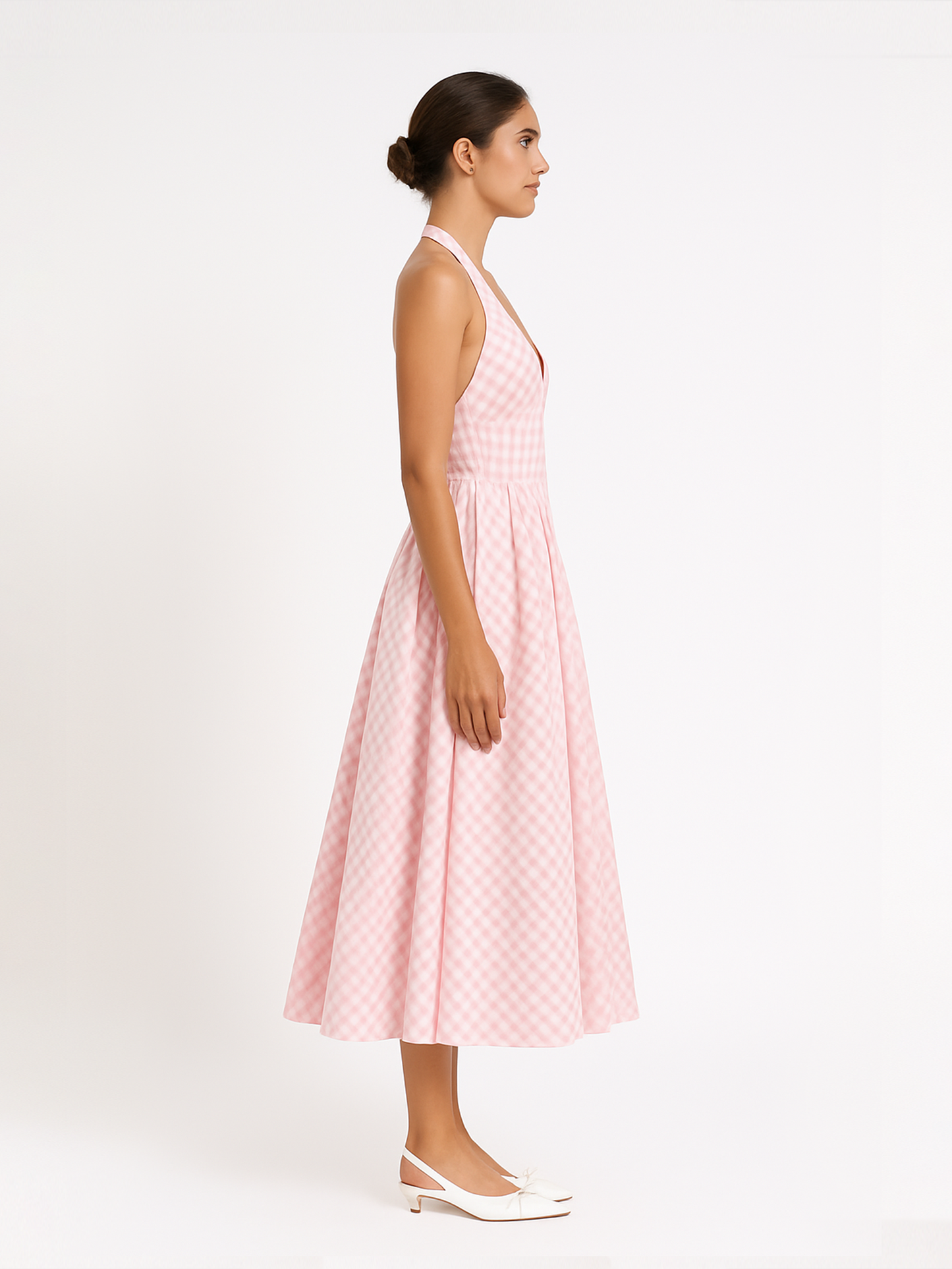 Gingham Gatherd Victoria Dress- Pink