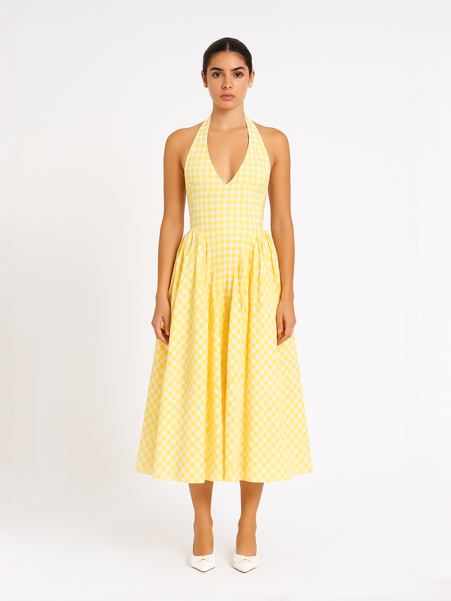 Gingham Gatherd Victoria Dress- Yellow