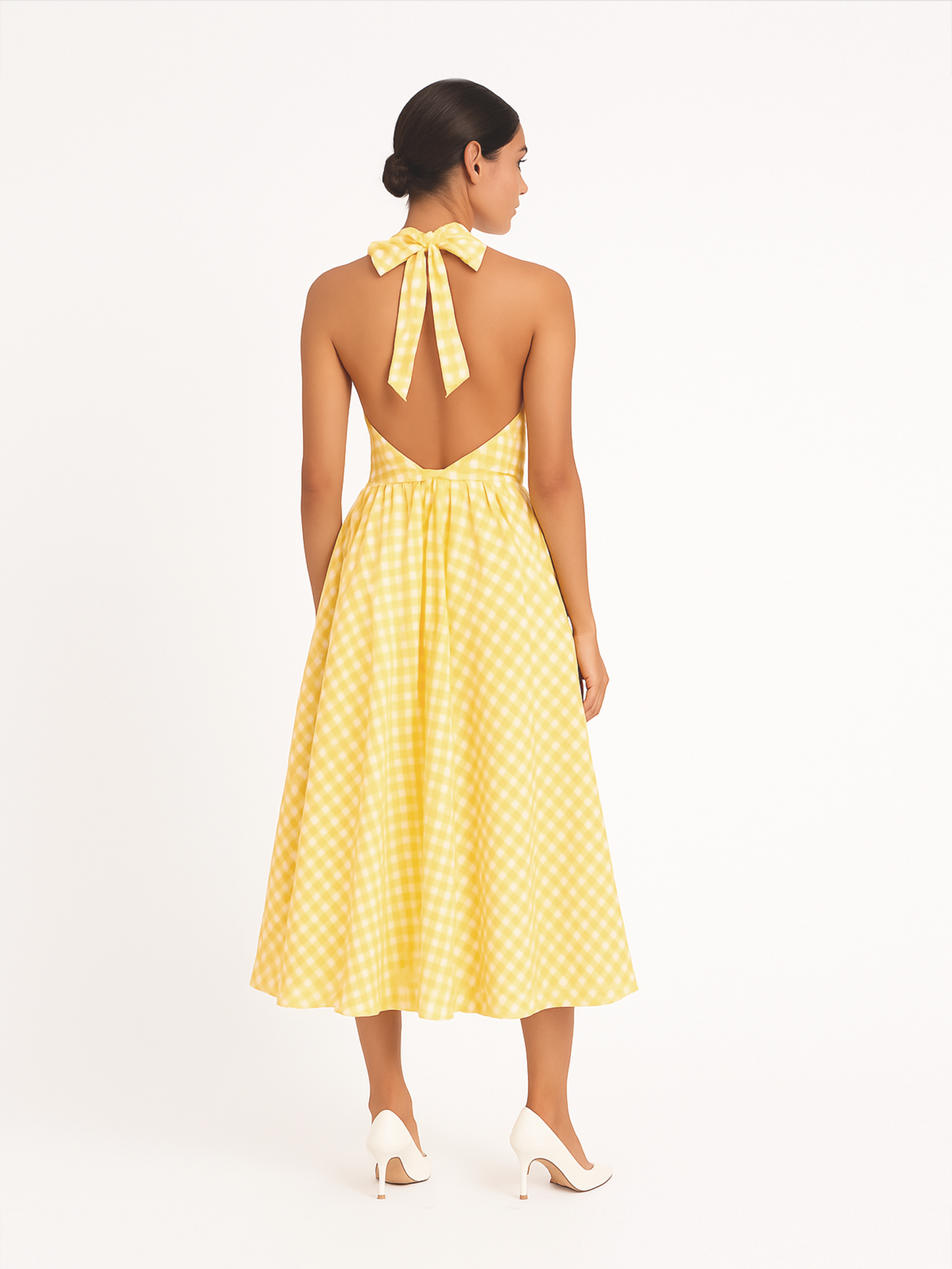 Gingham Gatherd Victoria Dress- Yellow