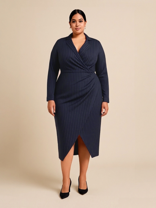 Midnight Pinstripe Wrap Dress
