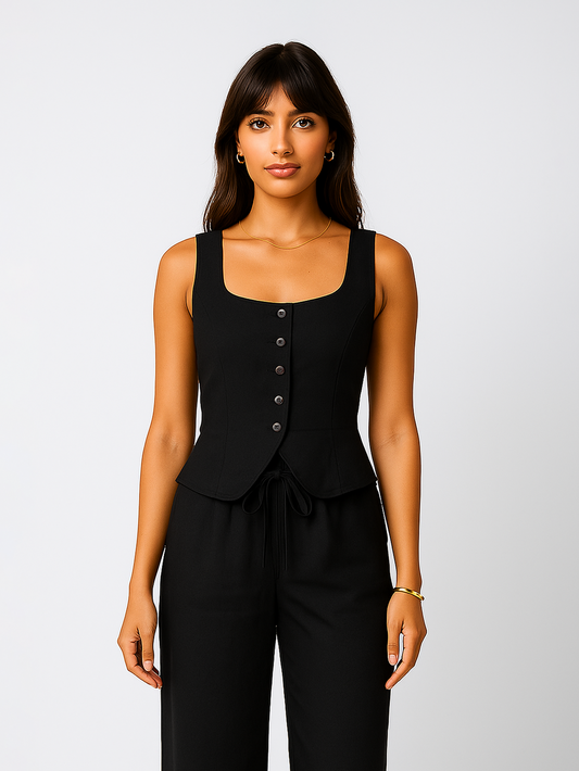 Black Cotton Vest Top