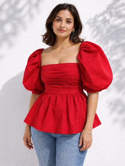 Elysian Peplum Top – Red
