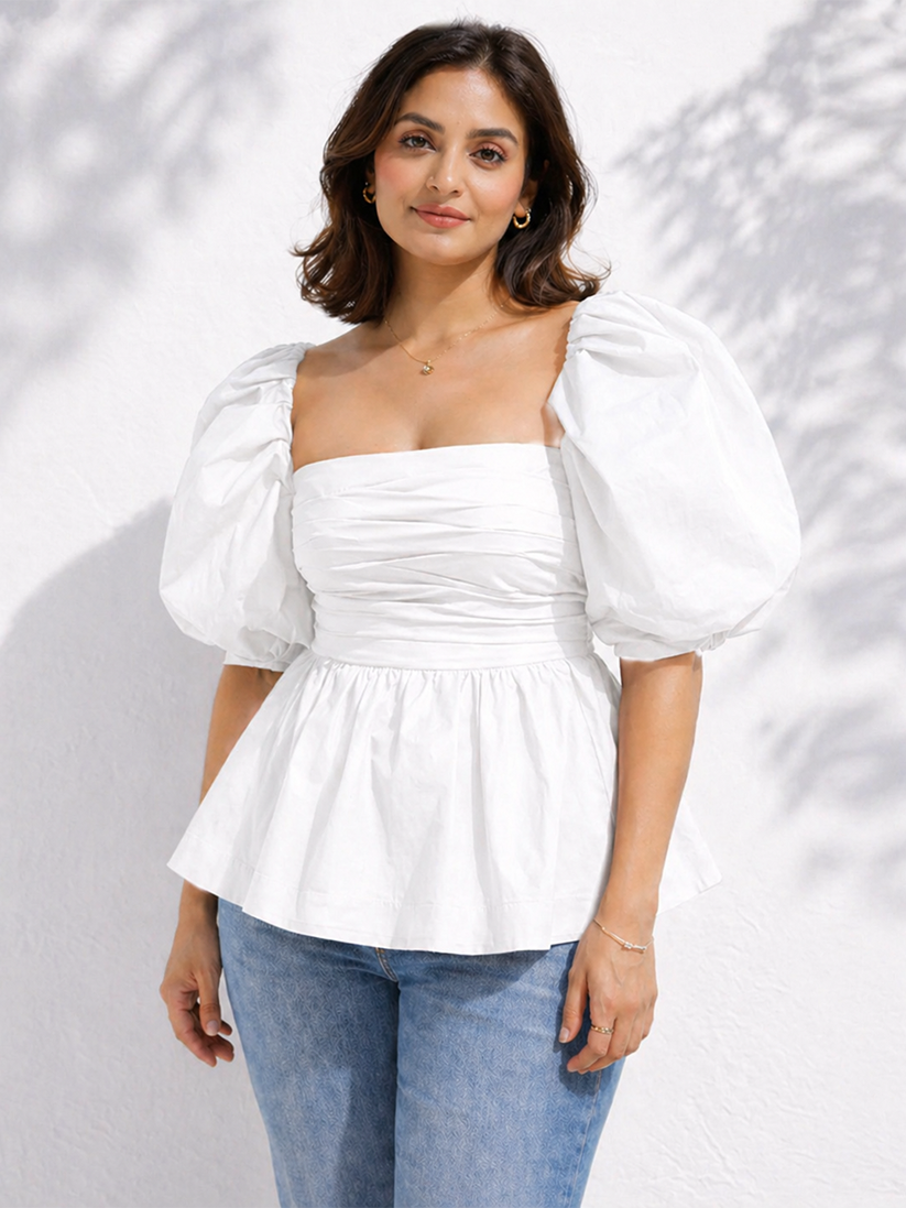 Elysian Peplum Top – White