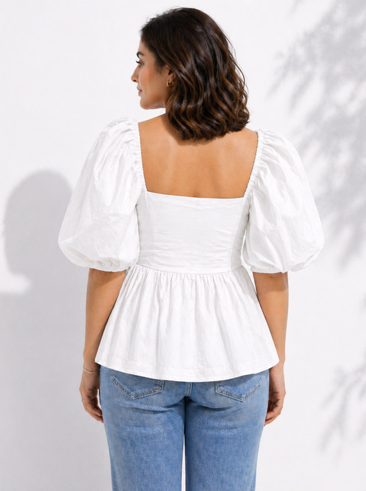 Elysian Peplum Top – White