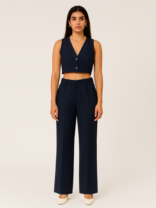 Navy Blue Pin Stripes Co-ord Set