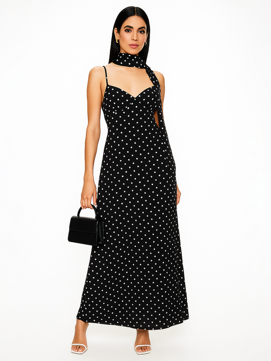 Polka Dots Slip Dress with Scarf
