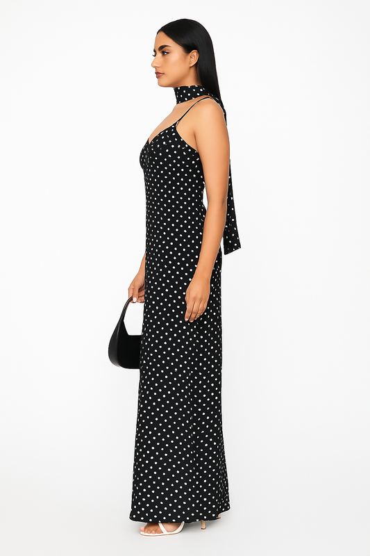 Polka Dots Slip Dress with Scarf