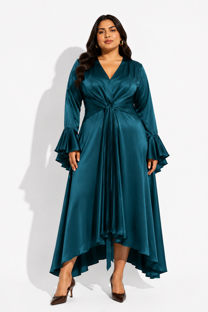 Vesper Satin Flare Dress - Teal