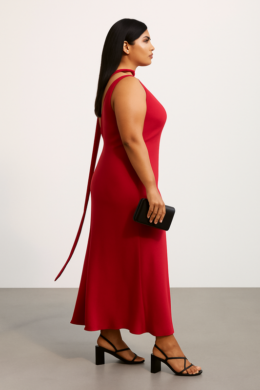 Cowl Neck Slip Dress- Red