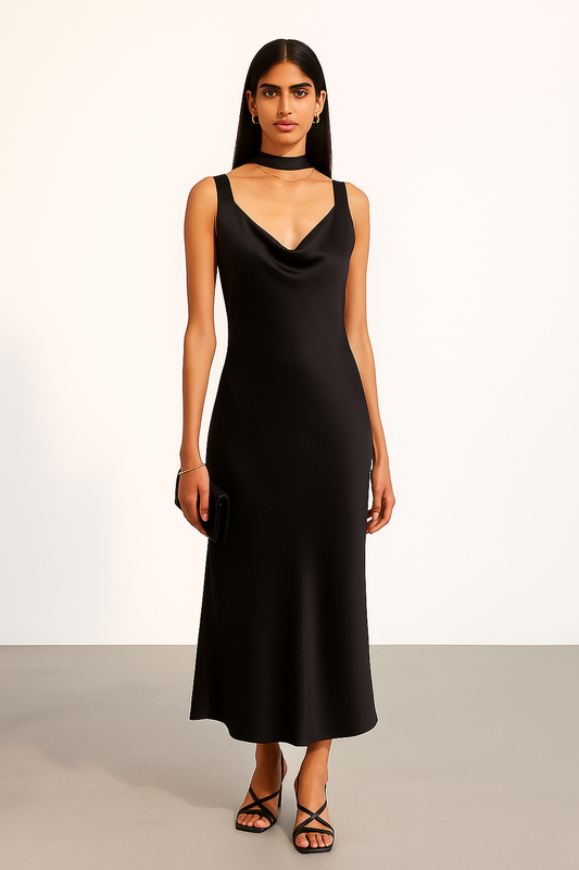 Cowl Neck Slip Dress- Black