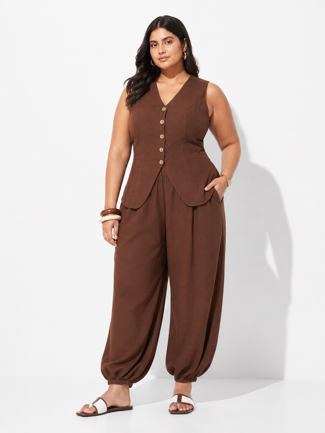 Lia Vest Set- Brown