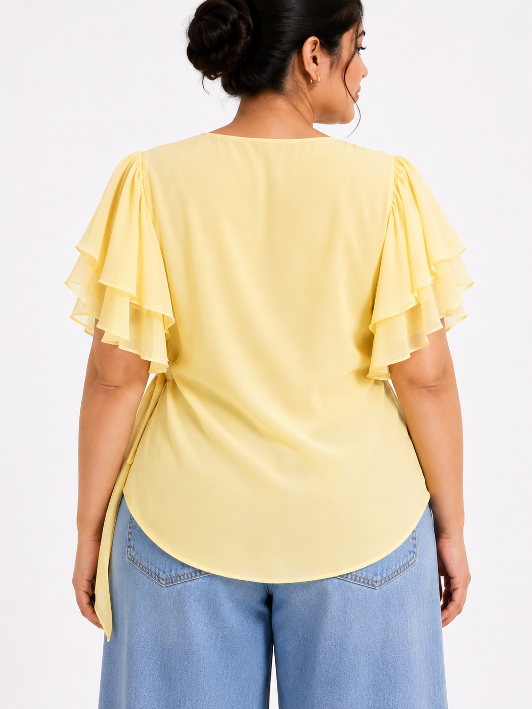 Flutter Sleeve Wrap Tie Top - Yellow