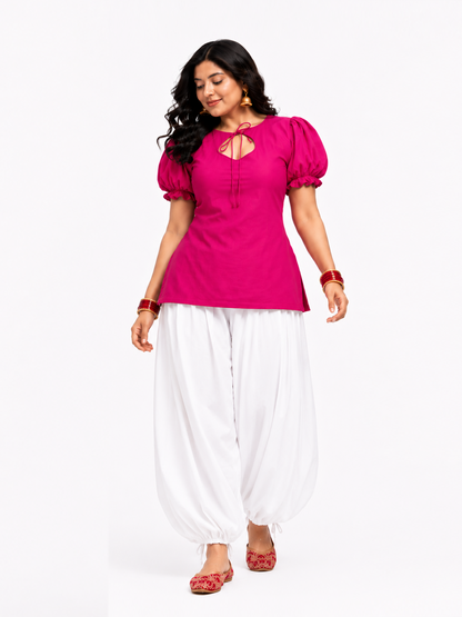 Tara Short Kurti & Balloon Pants Set - Pink