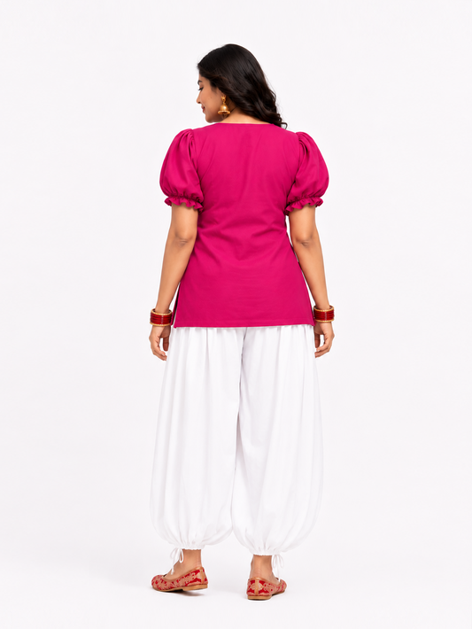 Tara Short Kurti & Balloon Pants Set - Pink