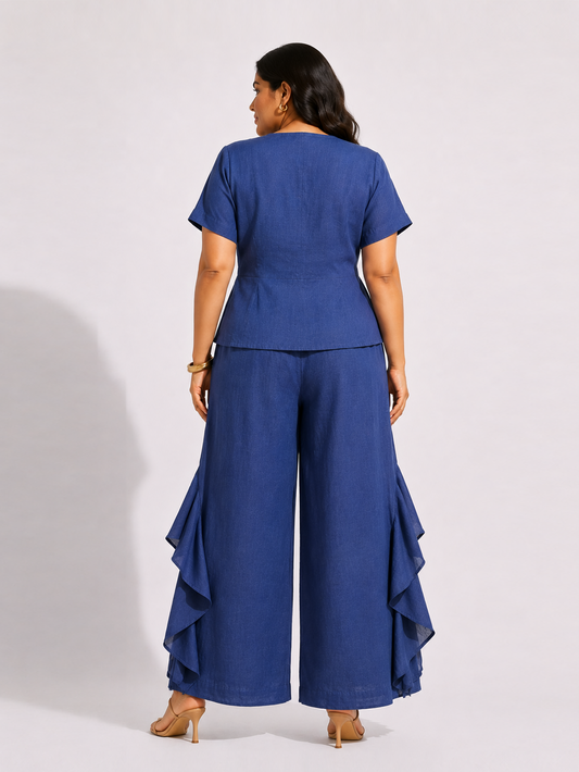 Linen Draped Co-Ord Set - Blue