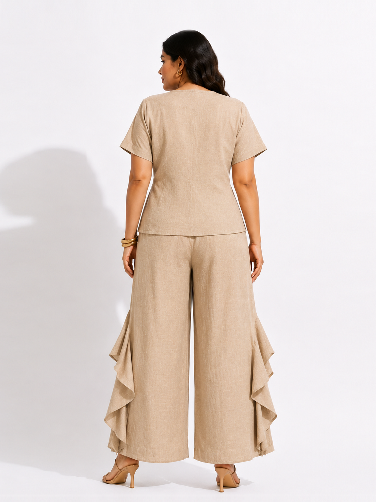 Linen Draped Co-Ord Set - Beige