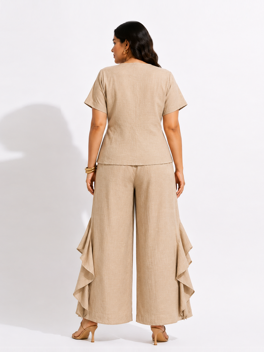 Linen Draped Co-Ord Set - Beige