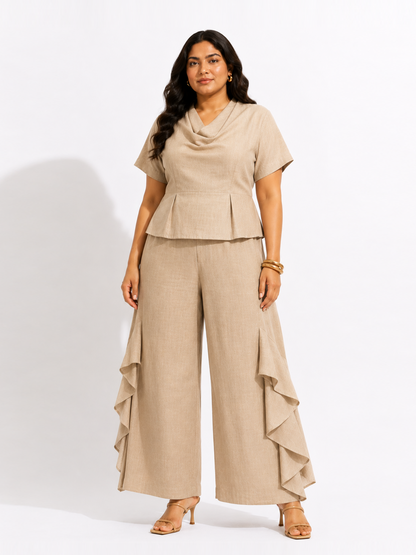 Linen Draped Co-Ord Set - Beige