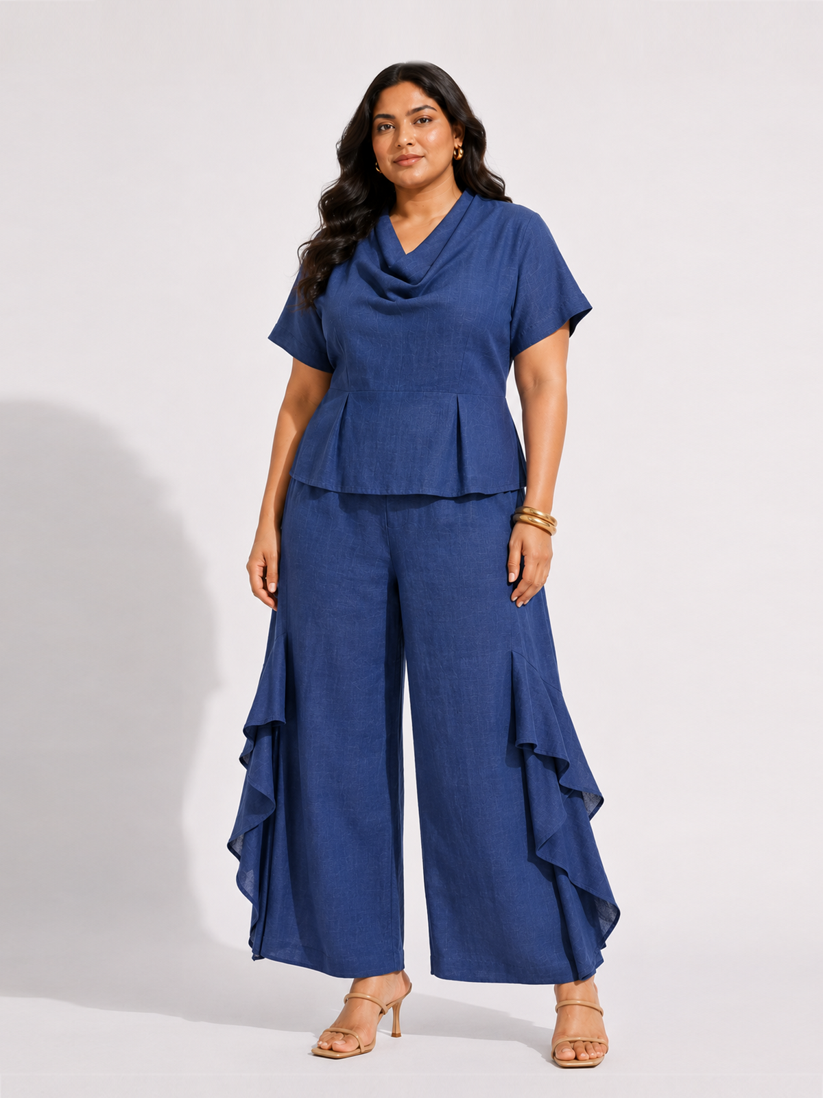 Linen Draped Co-Ord Set - Blue