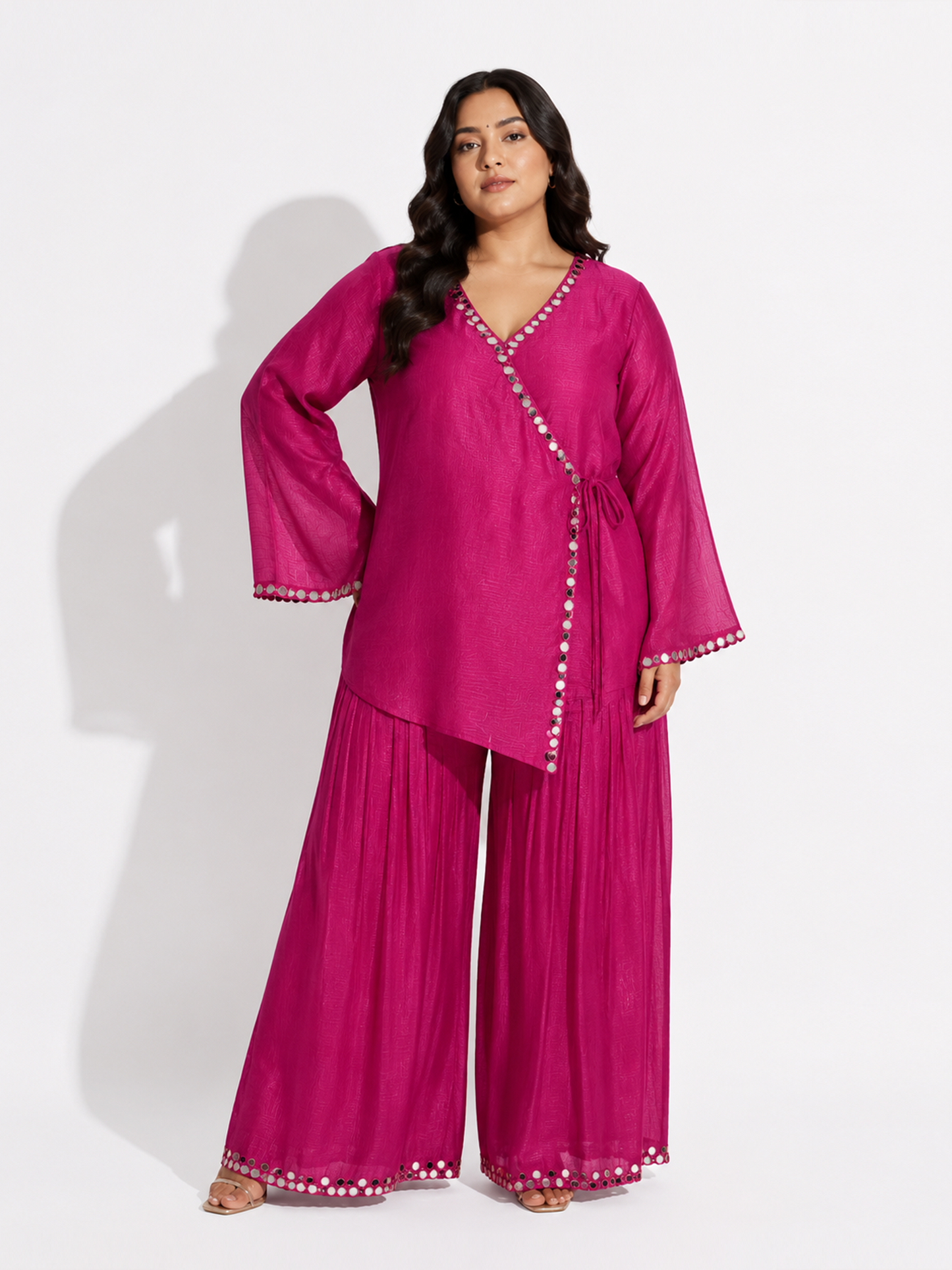 Aabha Wrap Style Mirror Set- Pink