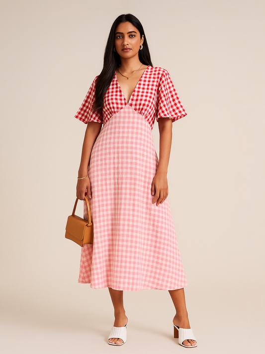 A line Multicolor Gingham Dress