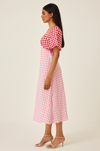 A line Multicolor Gingham Dress