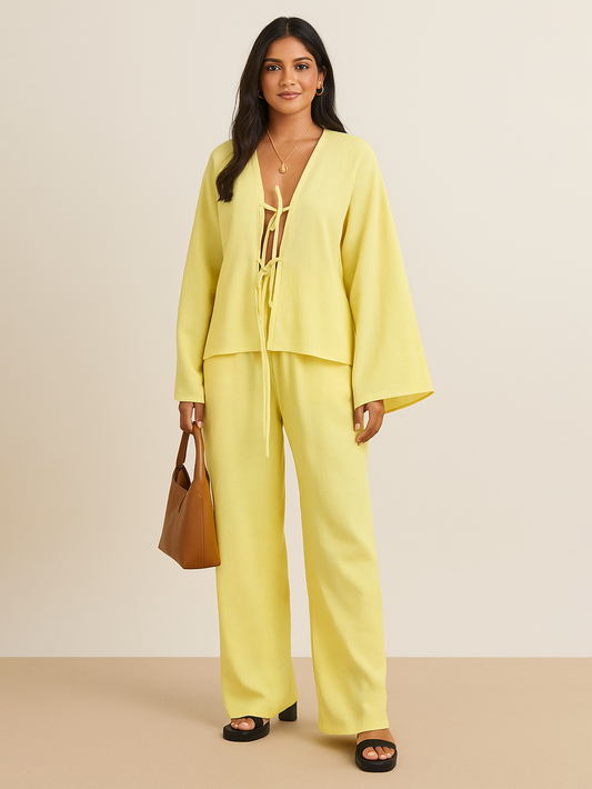Yellow Long Sleeve Bows Top