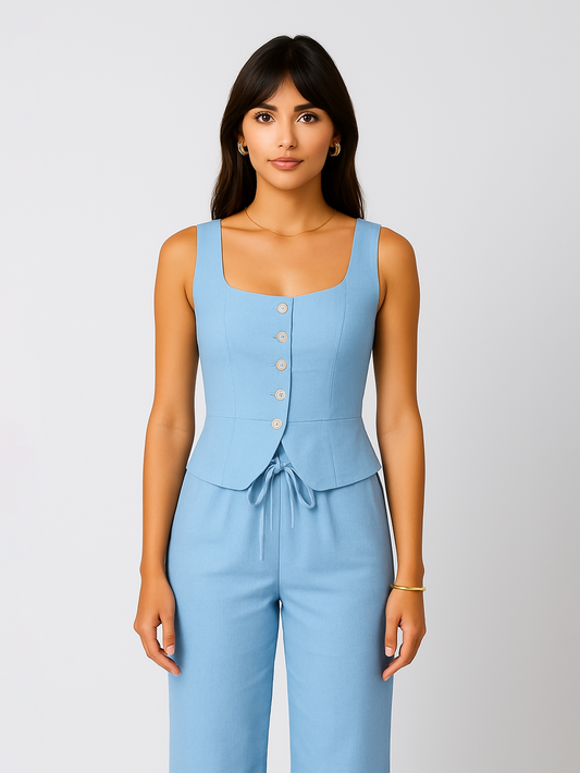 Blue Cotton Vest Top