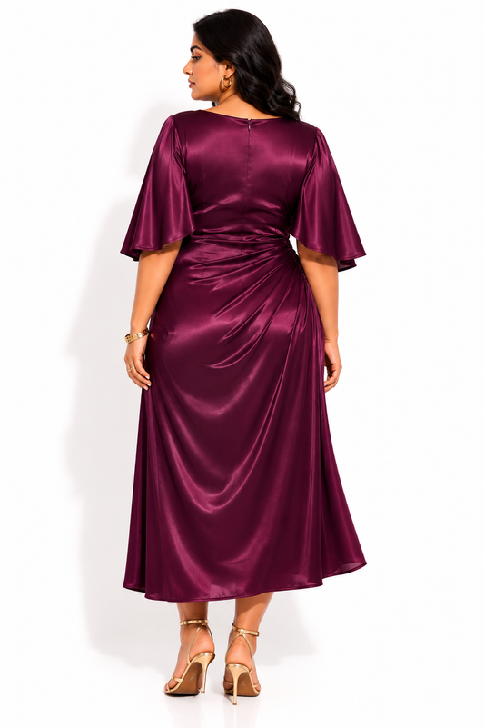 Ruched Midi Dress- Wine