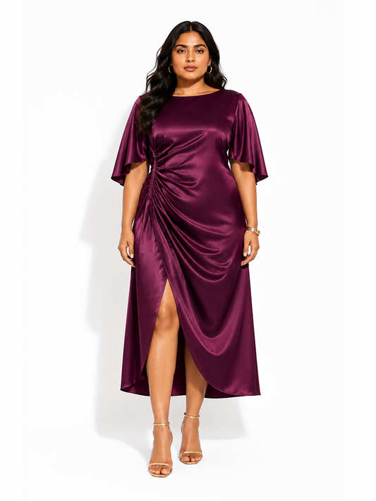 Ruched Midi Dress- Wine